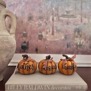 NWT Decorative Resin Gather, Blessed, Thankful Pumpkins - set of 3